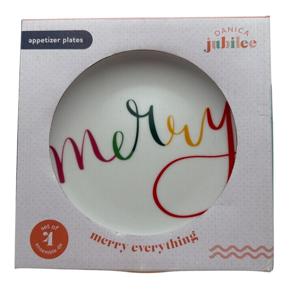 Danica Jubilee Merry Everything Appetizer Plates Set of 4 NIB 6